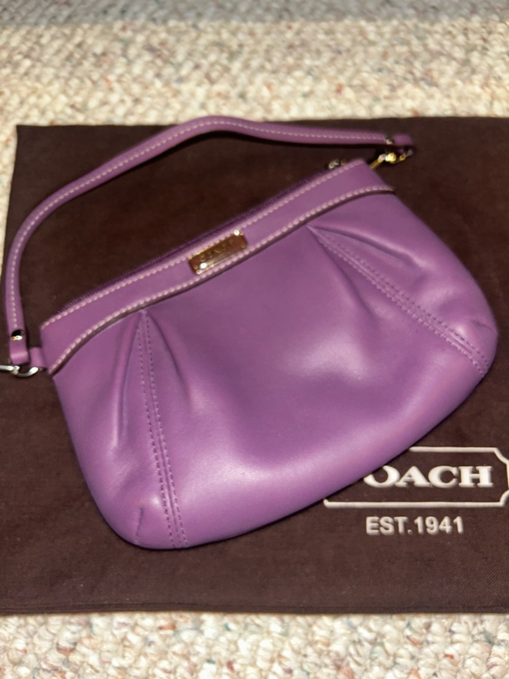 Coach Purple Leather Wristlet Clutch with Gold-Tone Plate